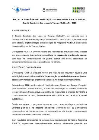 Capa do edital do Programa P.A.R.T.Y. Brasil 2026
